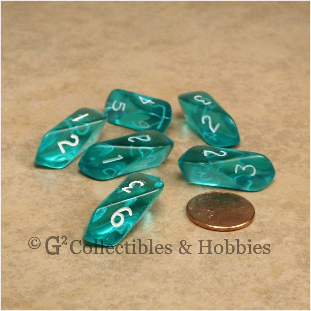 D6 Crystal Transparent Dice 6pc Set - Aqua Blue