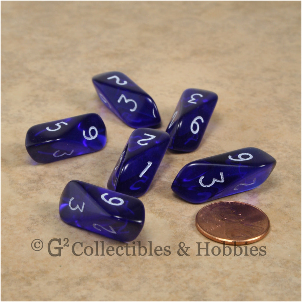 D6 Crystal Transparent Dice 6pc Set - Blue
