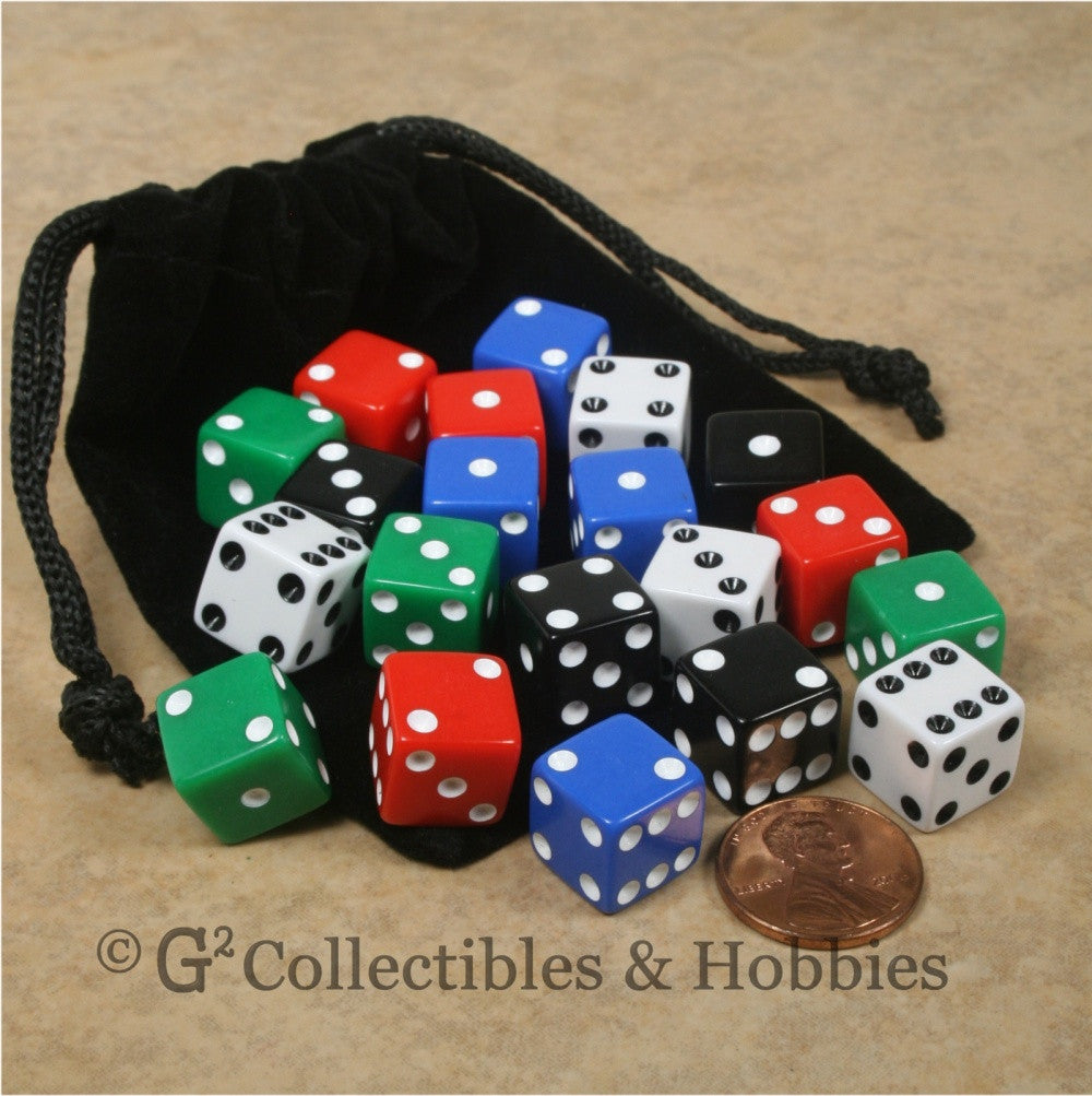 D6 12mm Opaque Multicolored 20pc Dice & Bag Set