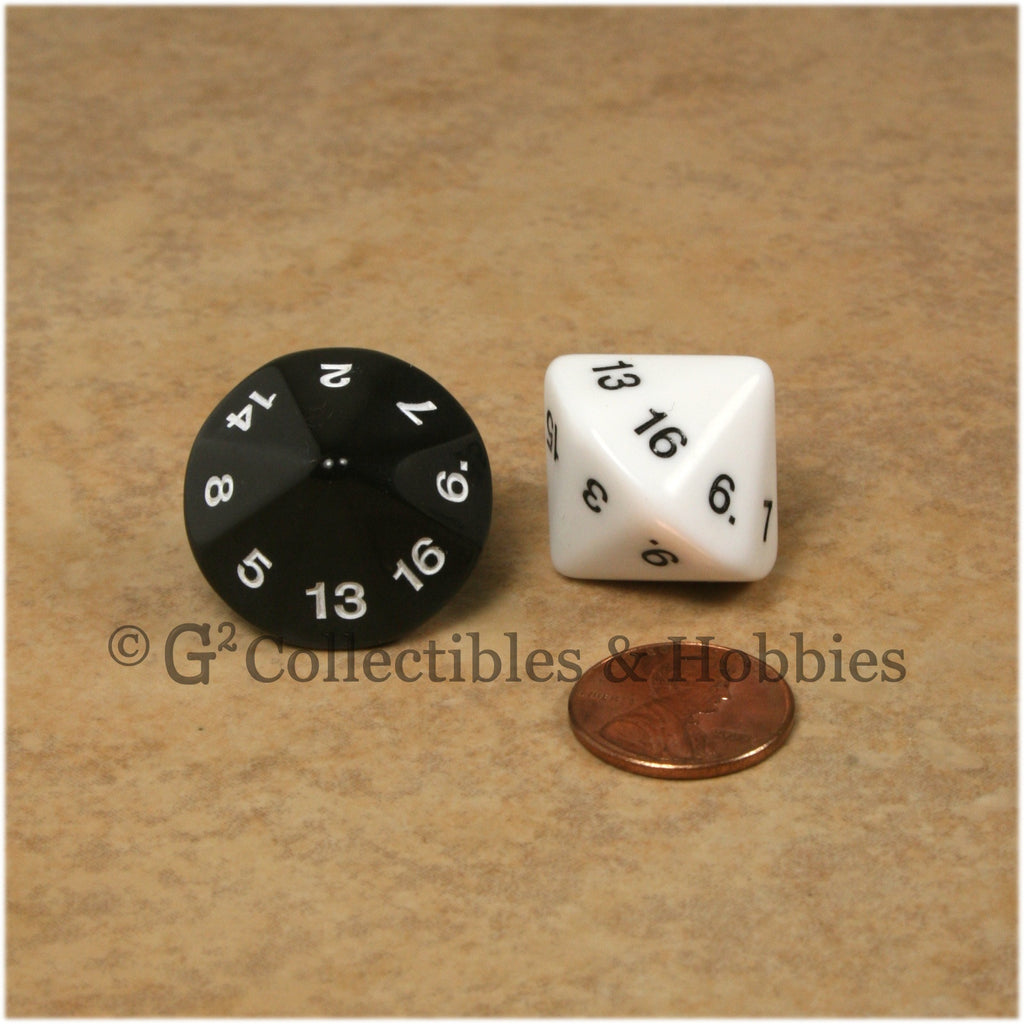 D16 20mm 16 Sided Dice Pair - Black & White
