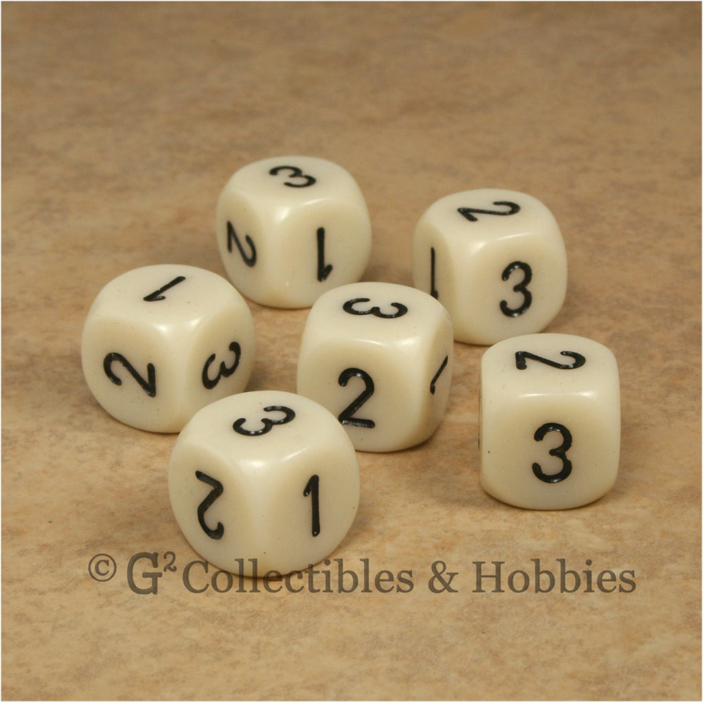 D3 (6 Sided) RPG Dice Set 6pc - Ivory