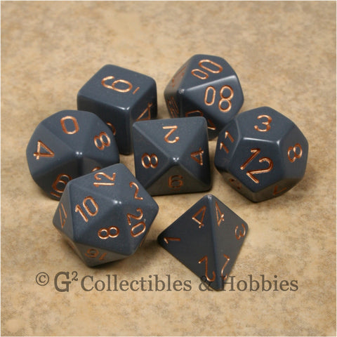 RPG Dice Set Opaque Dark Grey with Copper Numbers 7pc
