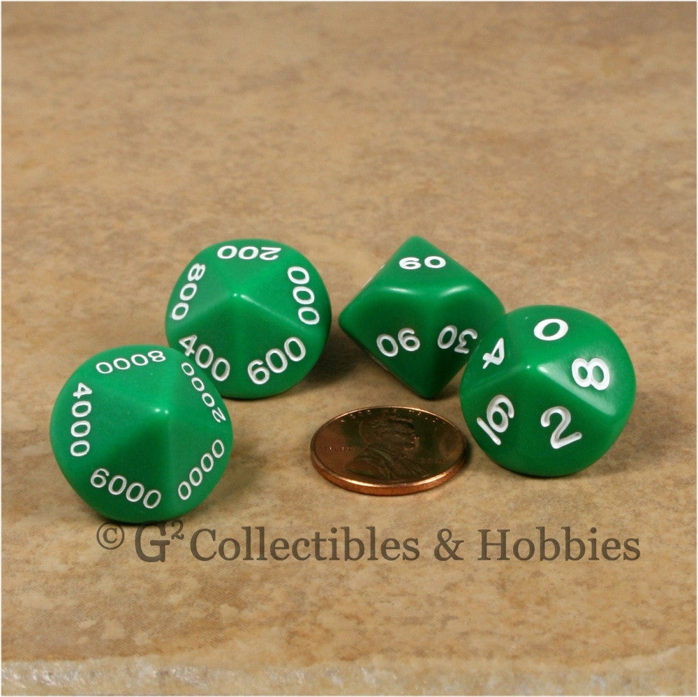 D10 Opaque Green Place Value Dice Tens 4pc Set