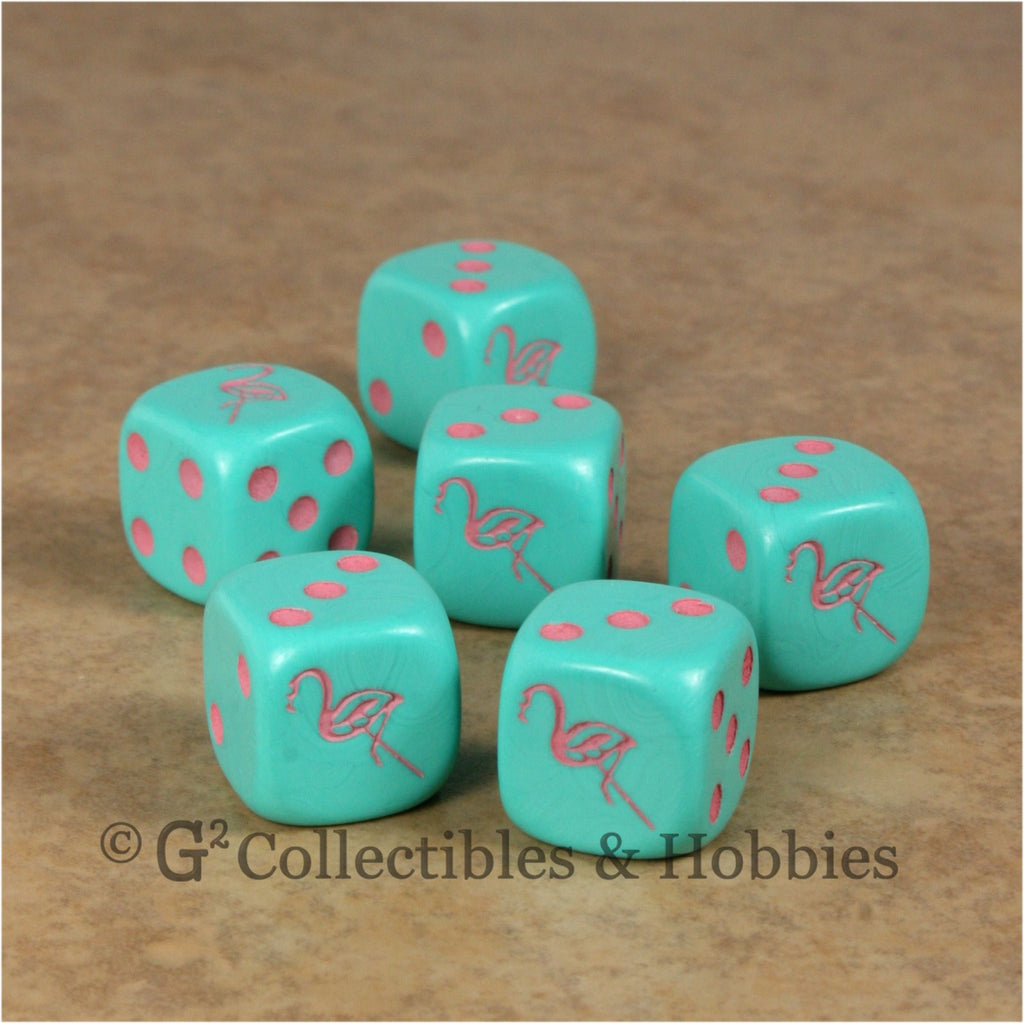 Flamingo 6pc Dice Set - Aqua