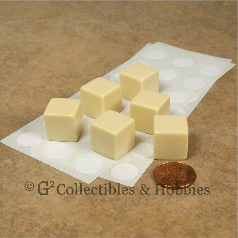 D6 16mm Blank Ivory 6pc Dice Set