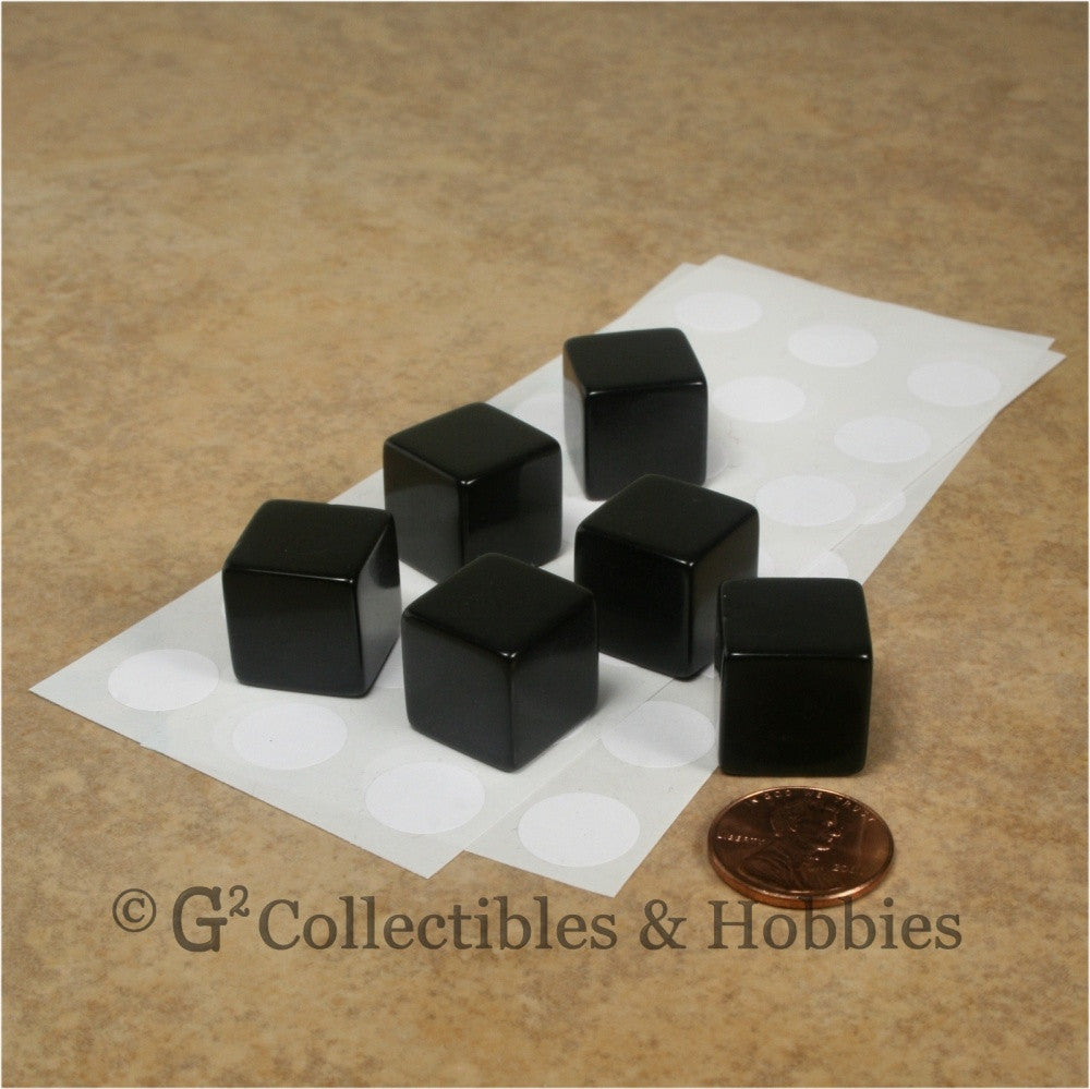 D6 16mm Blank Black 6pc Dice Set