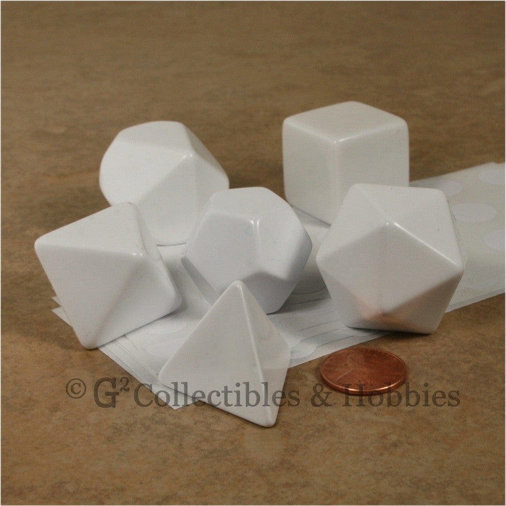 Jumbo Blank White 6pc Dice Set - D4 D6 D8 D10 D12 & D20