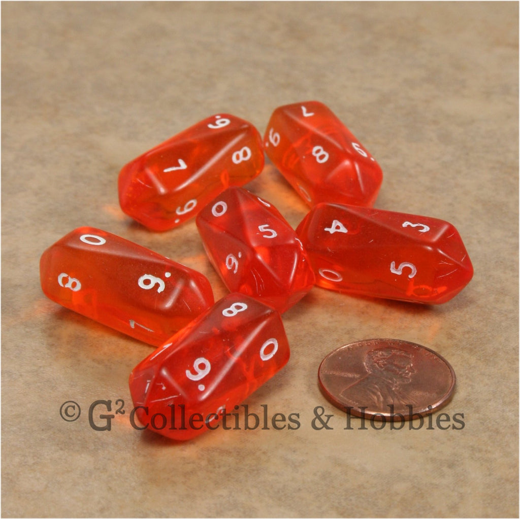 D10 Crystal Transparent Dice 6pc Set - Orange