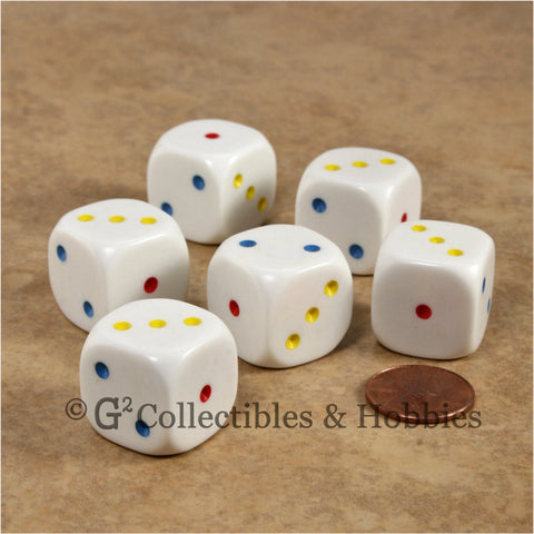 D3 (6 Sided) Large 20mm Spotted Dice 6pc Set - 1 to 3 Twice  Multi-Color Pips