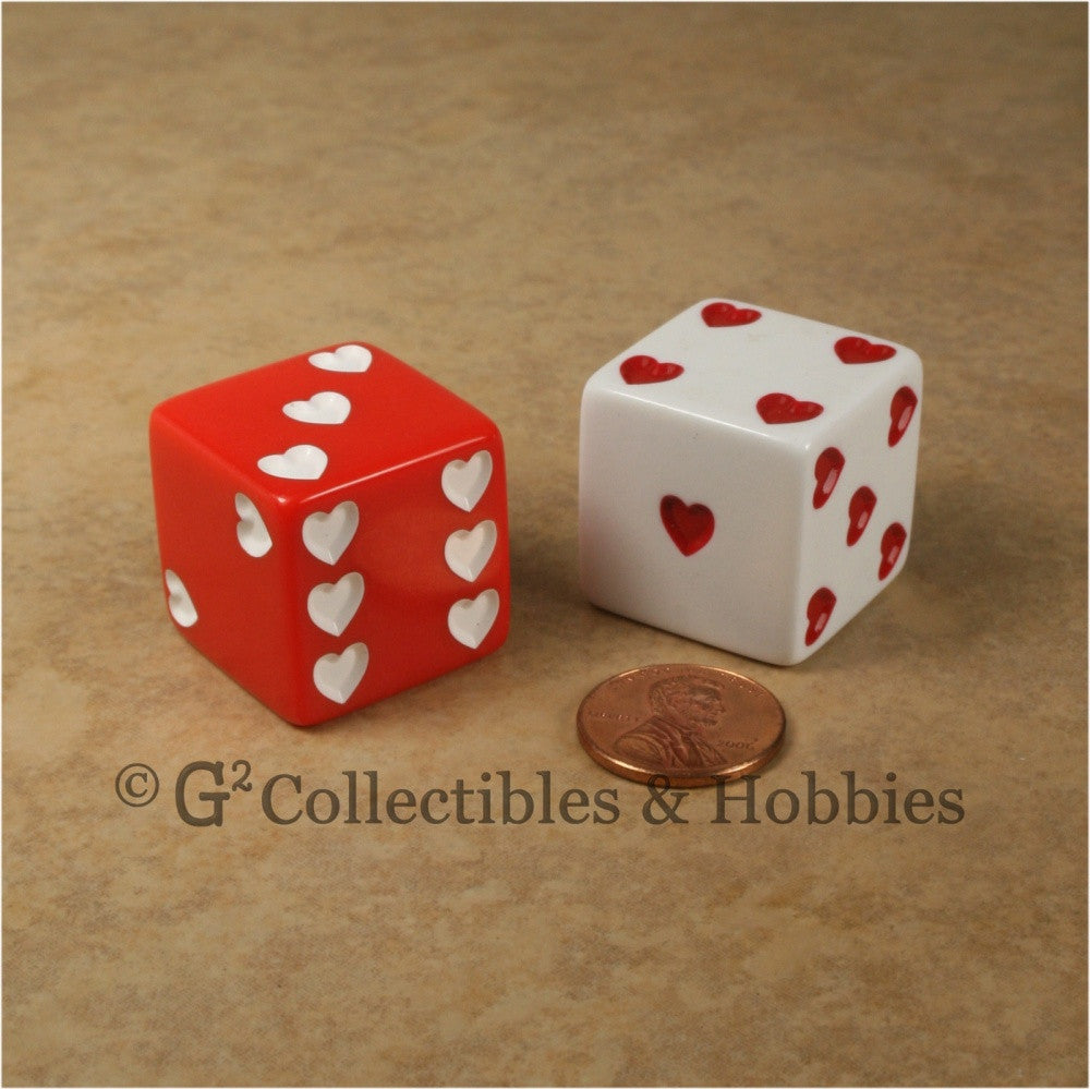 D6 25mm Jumbo Sweetheart Dice Red & White Pair