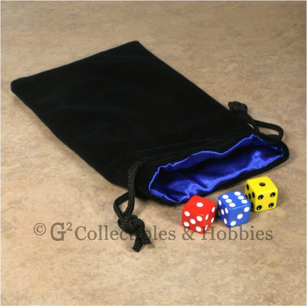 Dice Bag: Large Black Velvet with Blue Satin Lining