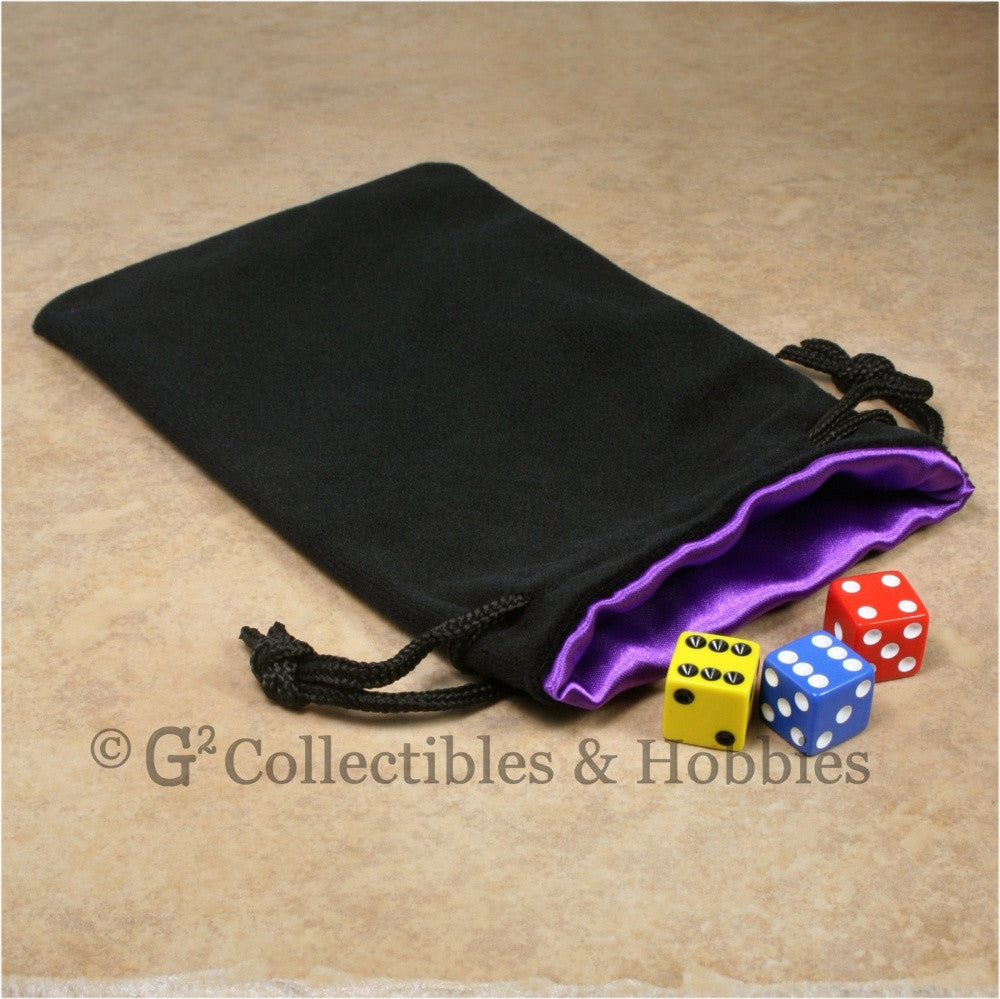 Dice Bag: Large Black Velvet with Royal Purple Satin Lining