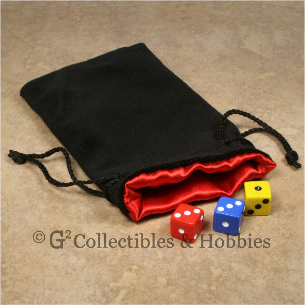 Dice Bag: Large Black Velvet with Red Satin Lining