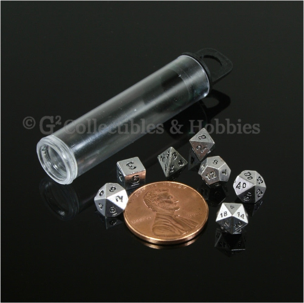 Miniature RPG Dice Set Micro Metal Silver-Colored 7pc