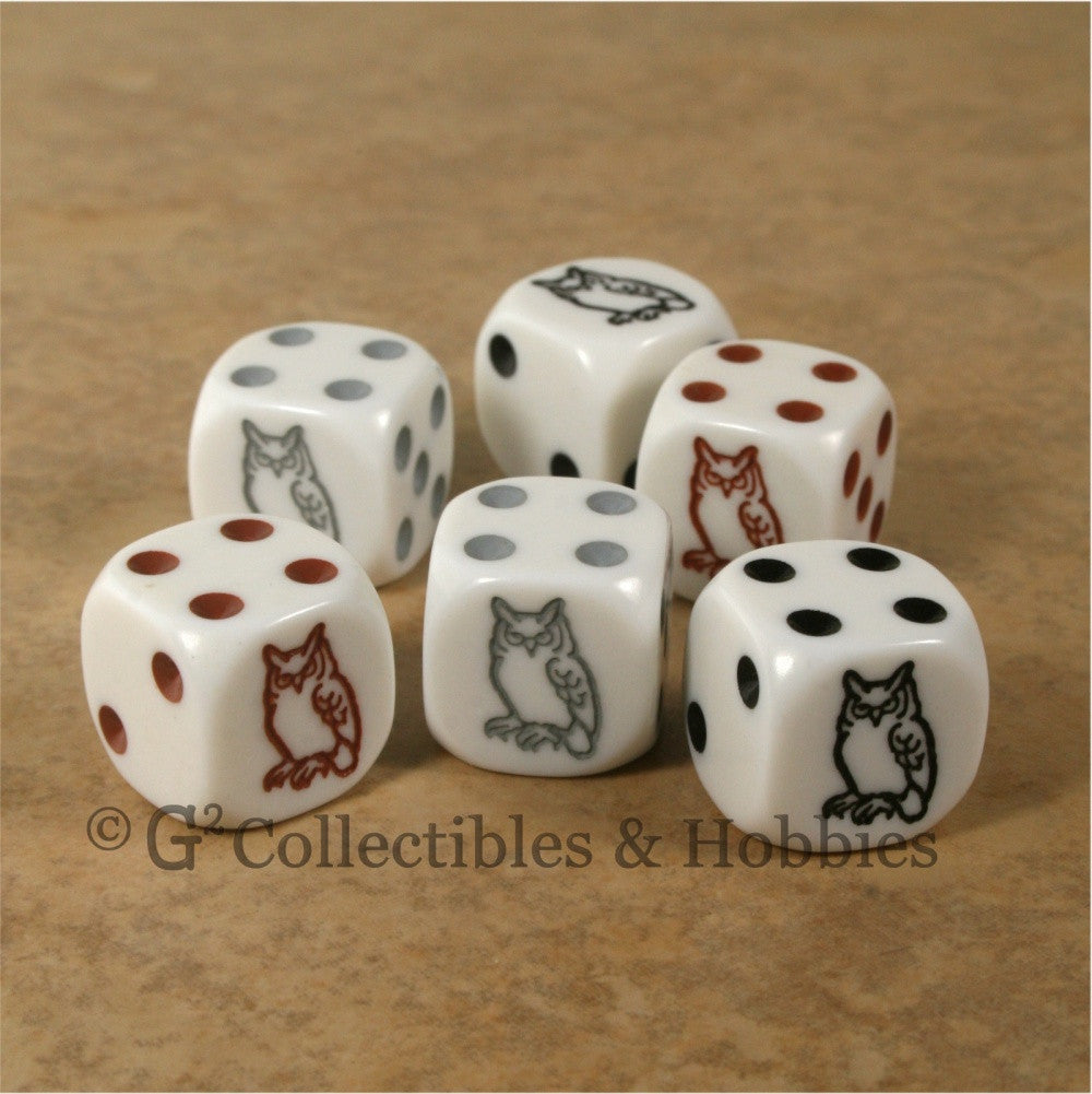 Owl 6pc Dice Set - Black Brown & Grey Owl