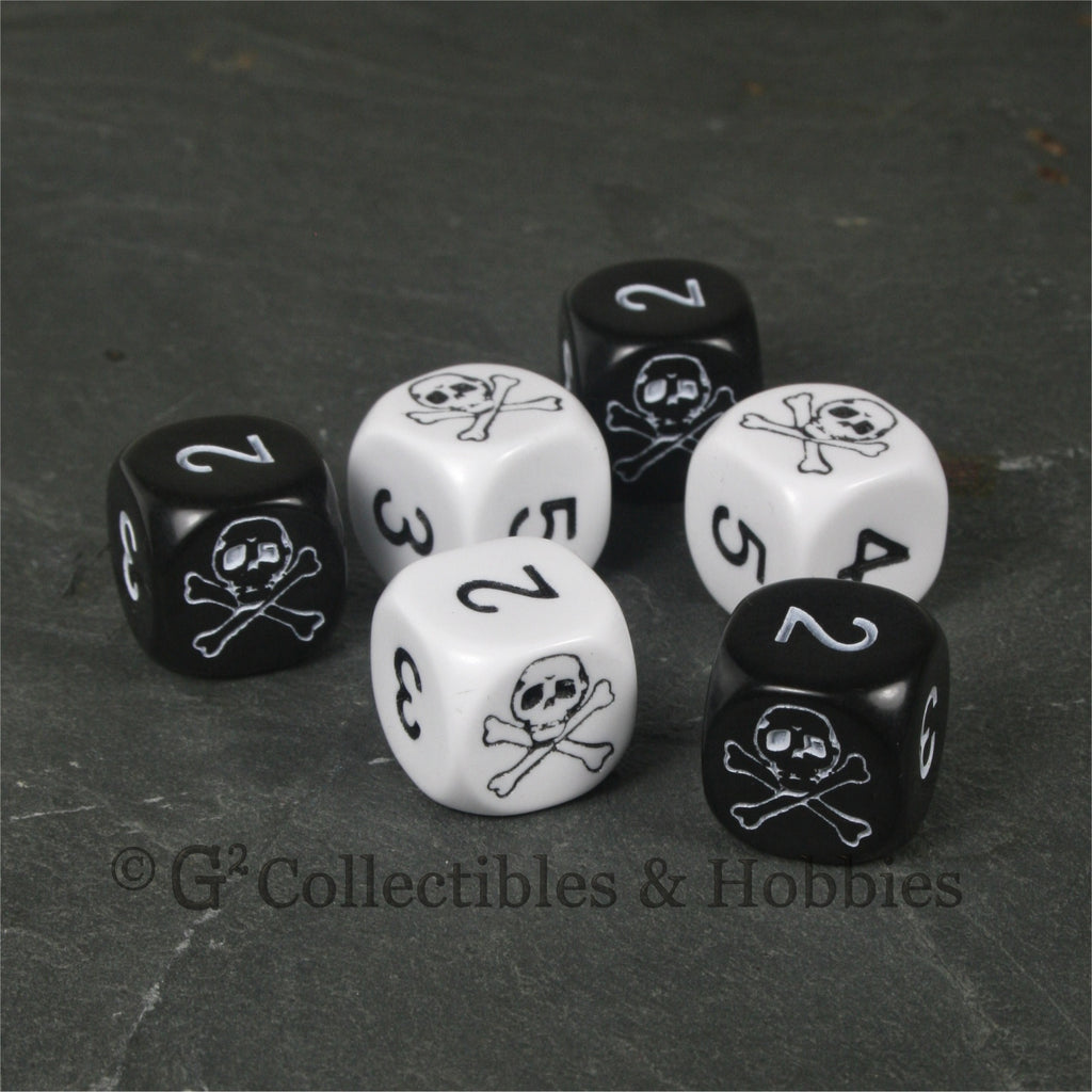 Pirate Skull & Bones 6pc Dice Set - Black & White