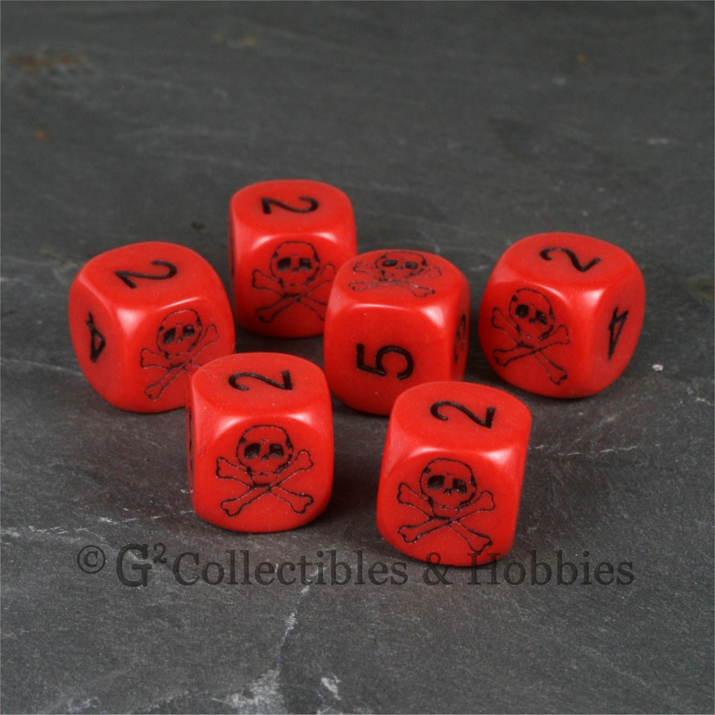 Pirate Skull & Bones 6pc Dice Set - Red