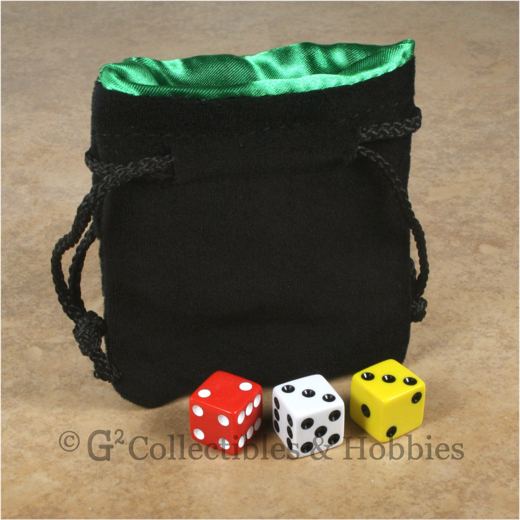 Dice Bag: Small Black Velvet with Green Satin Lining