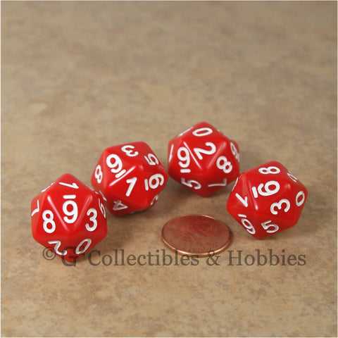 D10 (20 Sided) 0-9 Twice RPG Dice Set 4pc - Red