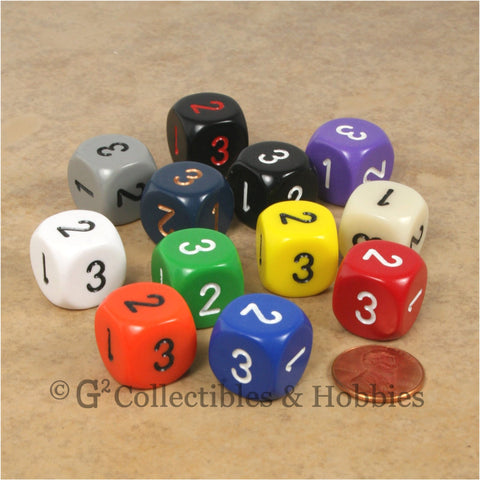 D3 (6 Sided) RPG Dice Set 12pc - 12 Colors (A)