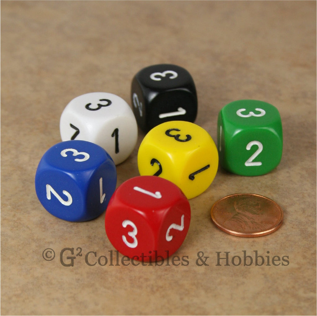 D3 (6 Sided) RPG Dice Set 6pc - 6 Colors (Chessex)