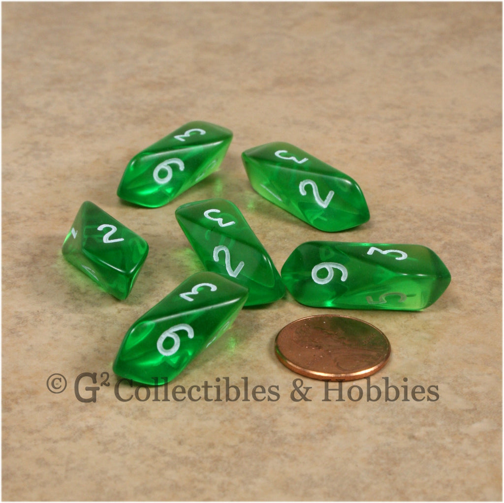 D6 Crystal Transparent Dice 6pc Set - Green
