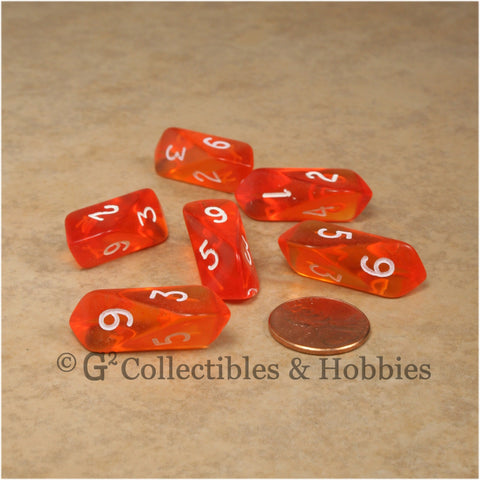 D6 Crystal Transparent Dice 6pc Set - Orange