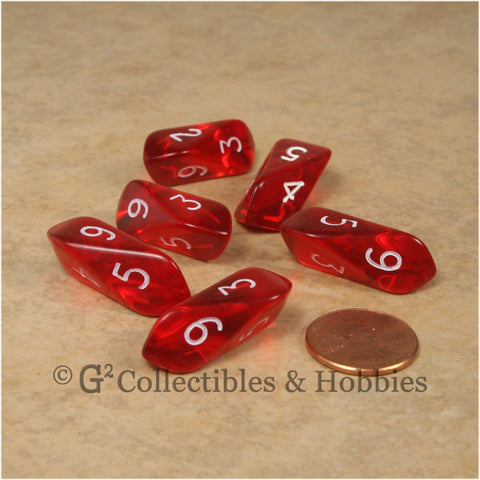 D6 Crystal Transparent Dice 6pc Set - Red