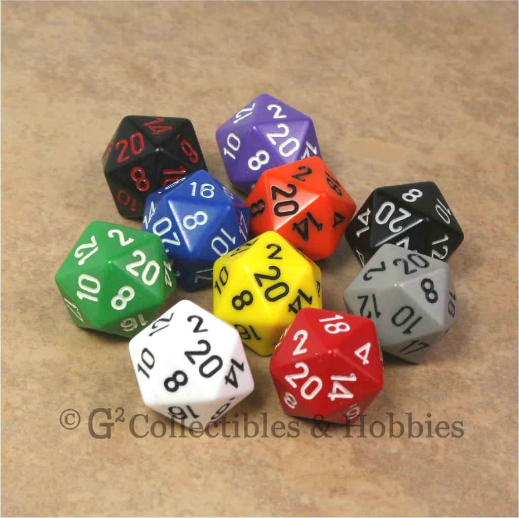 D20 RPG Dice Set : Opaque 10pc - 10 Colors