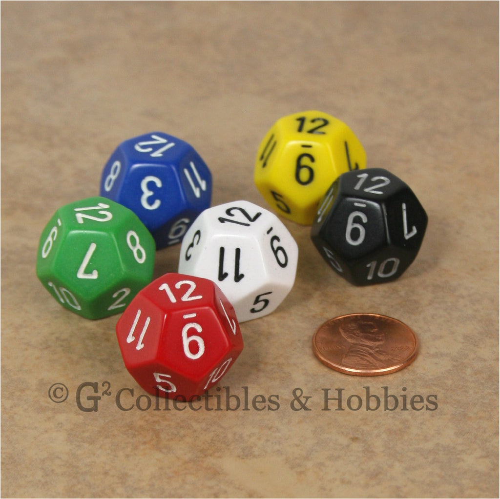 D12 RPG Dice Set : Opaque 6pc - 6 Colors