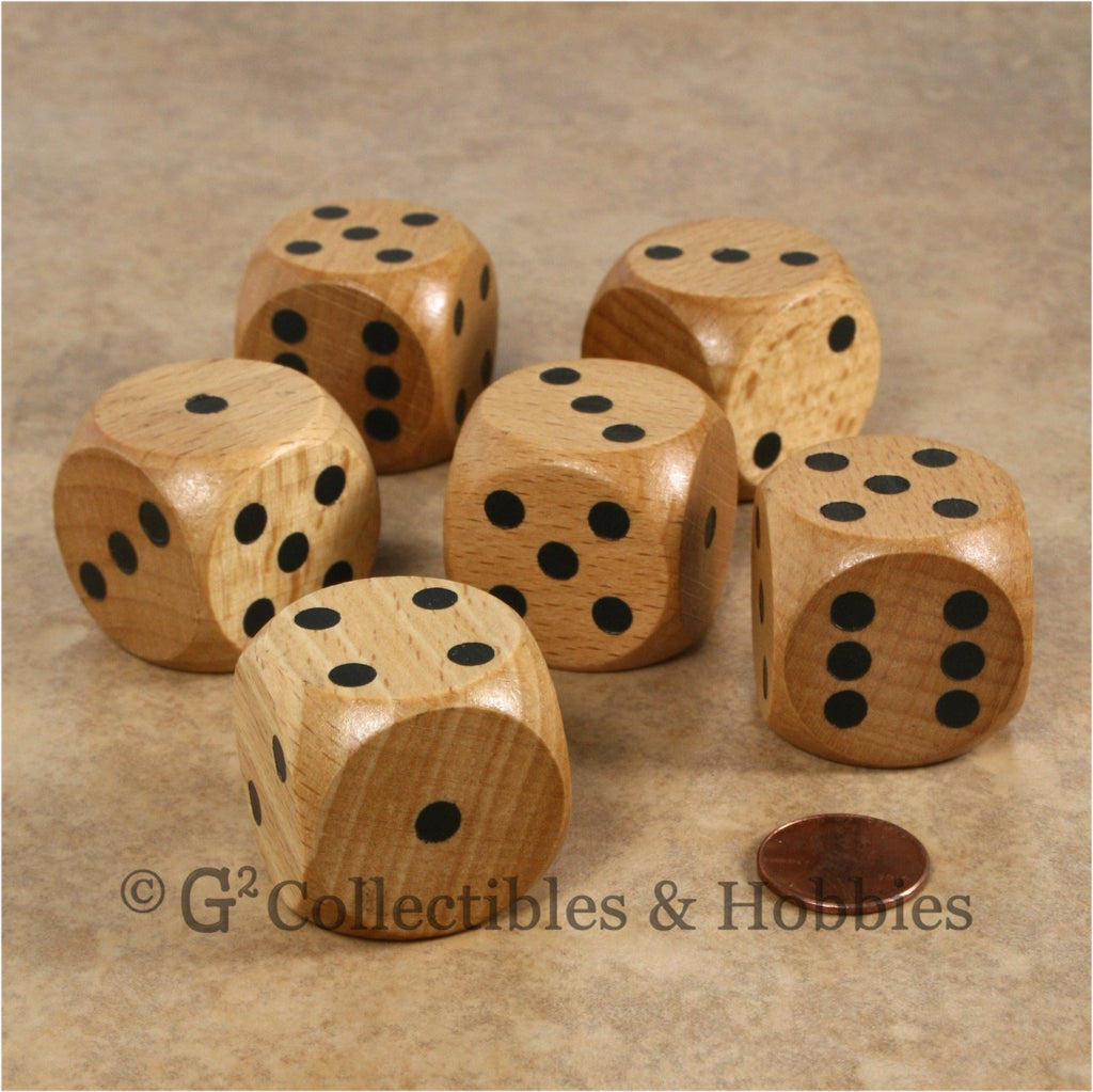 D6 30mm Jumbo Wood (Light Stained) 6pc Dice Set