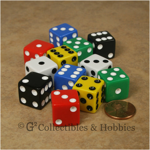 D6 16mm Opaque Multicolored 12pc Dice Set - 6 Colors