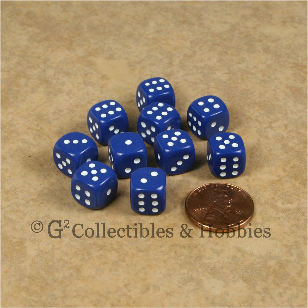 D6 10mm Opaque Blue with White Pips 10pc Dice Set