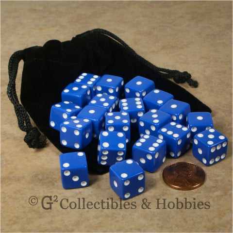 D6 12mm Opaque Blue 20pc Dice & Bag Set