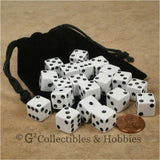 D6 12mm Opaque White 20pc Dice & Bag Set