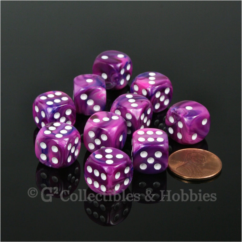 D6 12mm Festive Violet with White Pips 10pc Dice Set