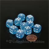 D6 12mm Frosted Caribbean Blue with White Pips 10pc Dice Set