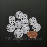 D6 12mm Frosted Clear with Black Pips 10pc Dice Set