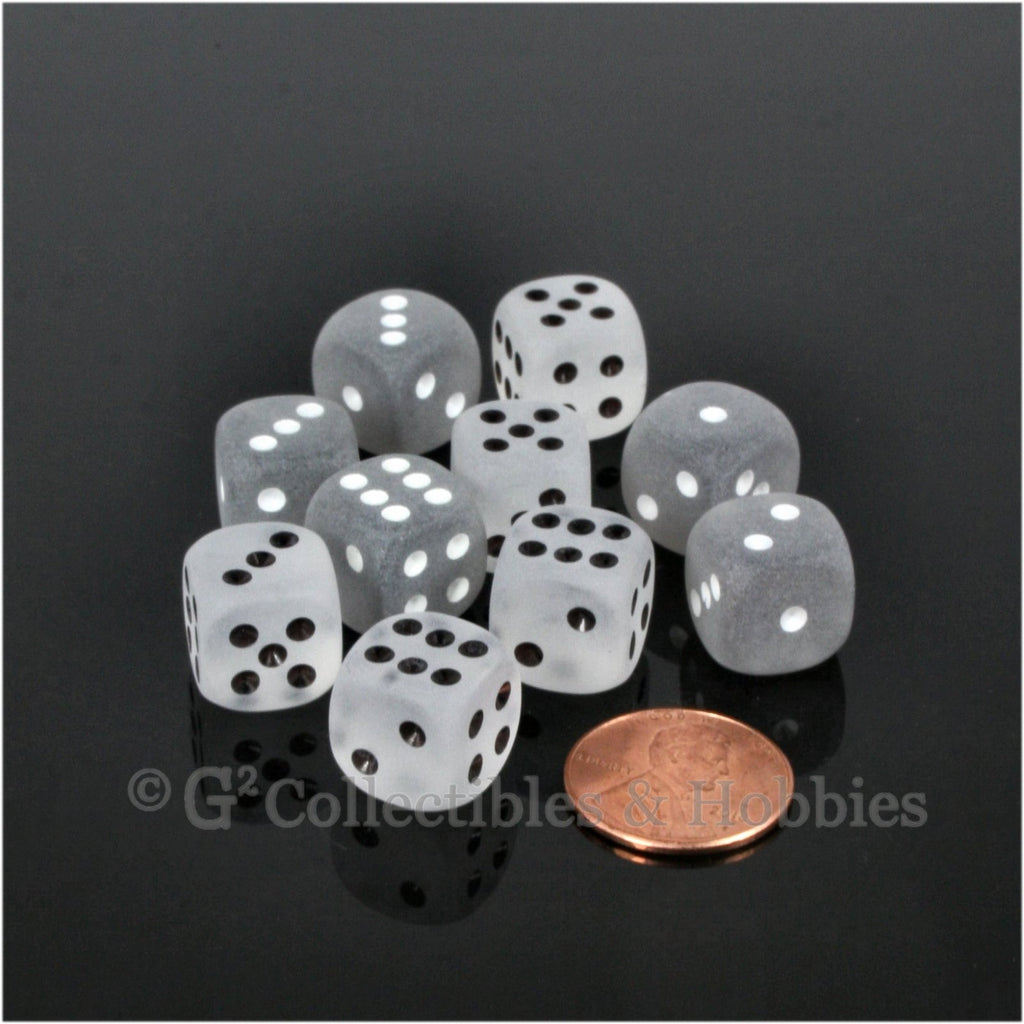 D6 12mm Frosted 10pc Dice Set - Smoke & Clear