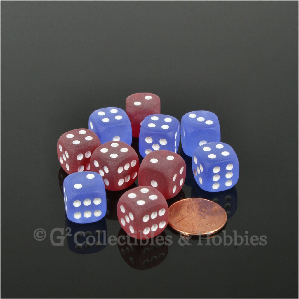 D6 12mm Frosted 10pc Dice Set - Red & Blue