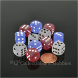 D6 12mm Frosted 12pc Dice Set - Cleaer, Red & Blue