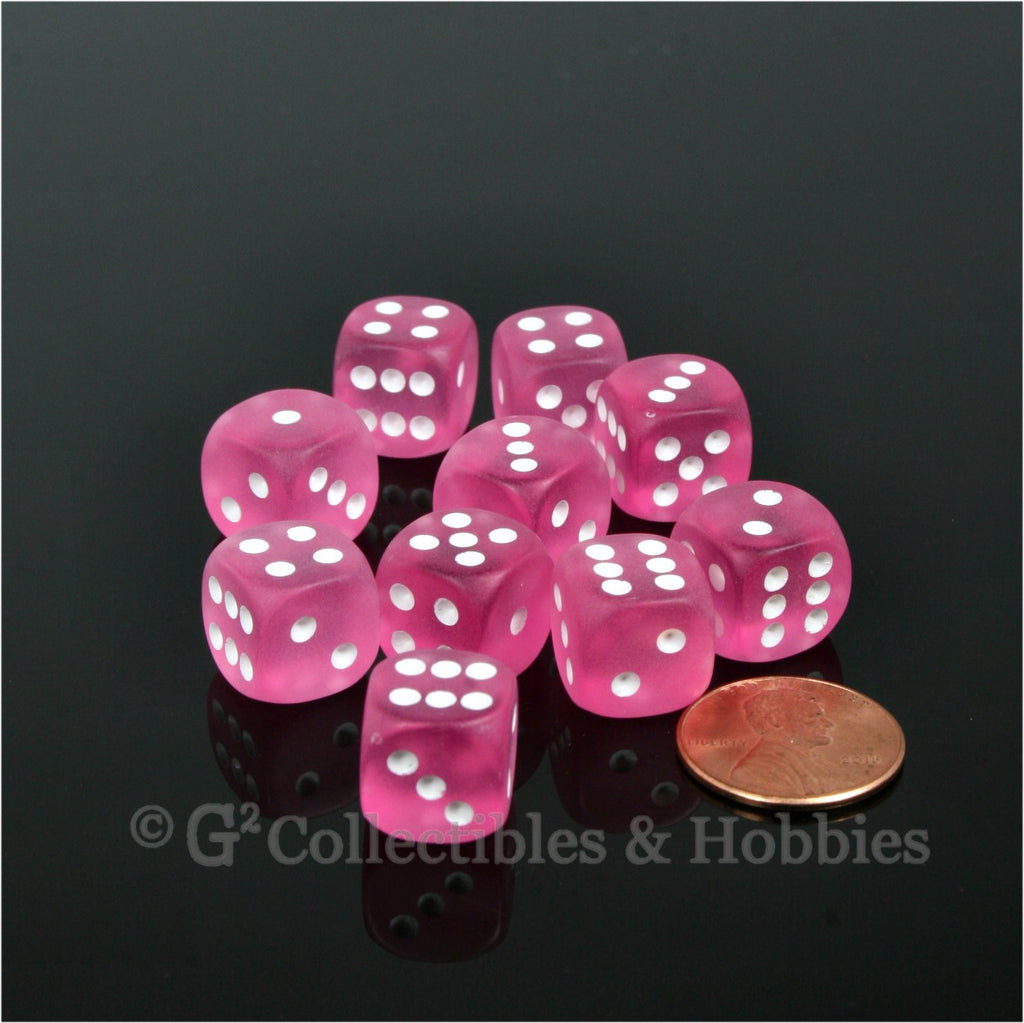 D6 12mm Frosted Pink with White Pips 10pc Dice Set