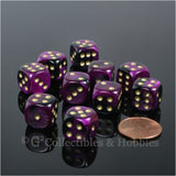 D6 12mm Gemini Black/Purple with Gold Pips 10pc Dice Set