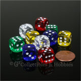 D6 12mm Transparent Multicolor 10pc Dice Set - 5 Colors