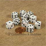 D6 12mm Opaque White with Black Pips 10pc Dice Set