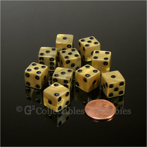 D6 12mm Pearlized Gold with Black Pips 10pc Dice Set