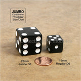 D6 25mm Opaque Black with White Pips 10pc Dice & Bag Set