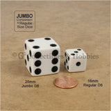 D6 25mm Opaque White with Black Pips 10pc Dice & Bag Set