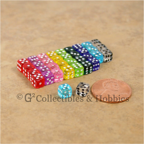 D6 5mm Deluxe Rounded Edge Transparent 36pc MINI Dice Set - 9 Colors