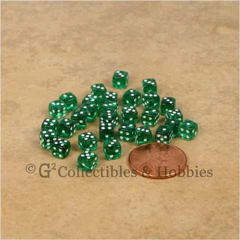 D6 5mm Deluxe Rounded Edge 30pc MINI Dice Set - Transparent Green